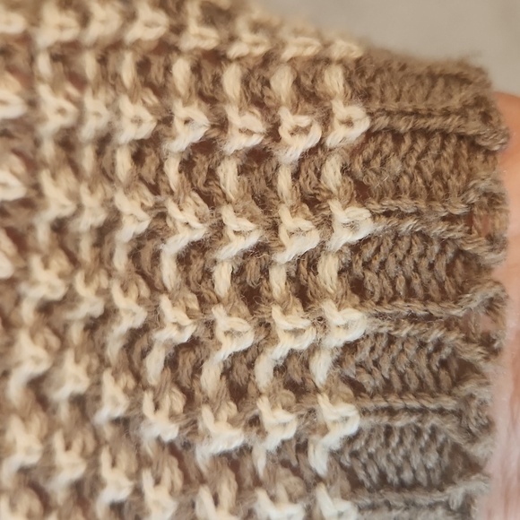 Waffle Knit Open Front Long Sleeve Tan And Cream Sweater S - Picture 9 of 11